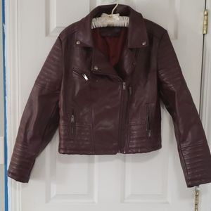 Maroon PU leather moto jacket
